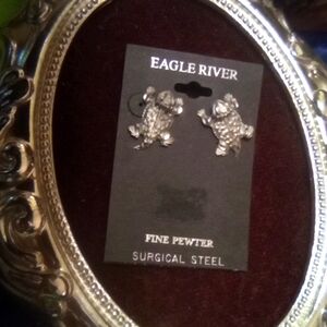 Eagle River fine vintage Pewter Horned Toad earrings